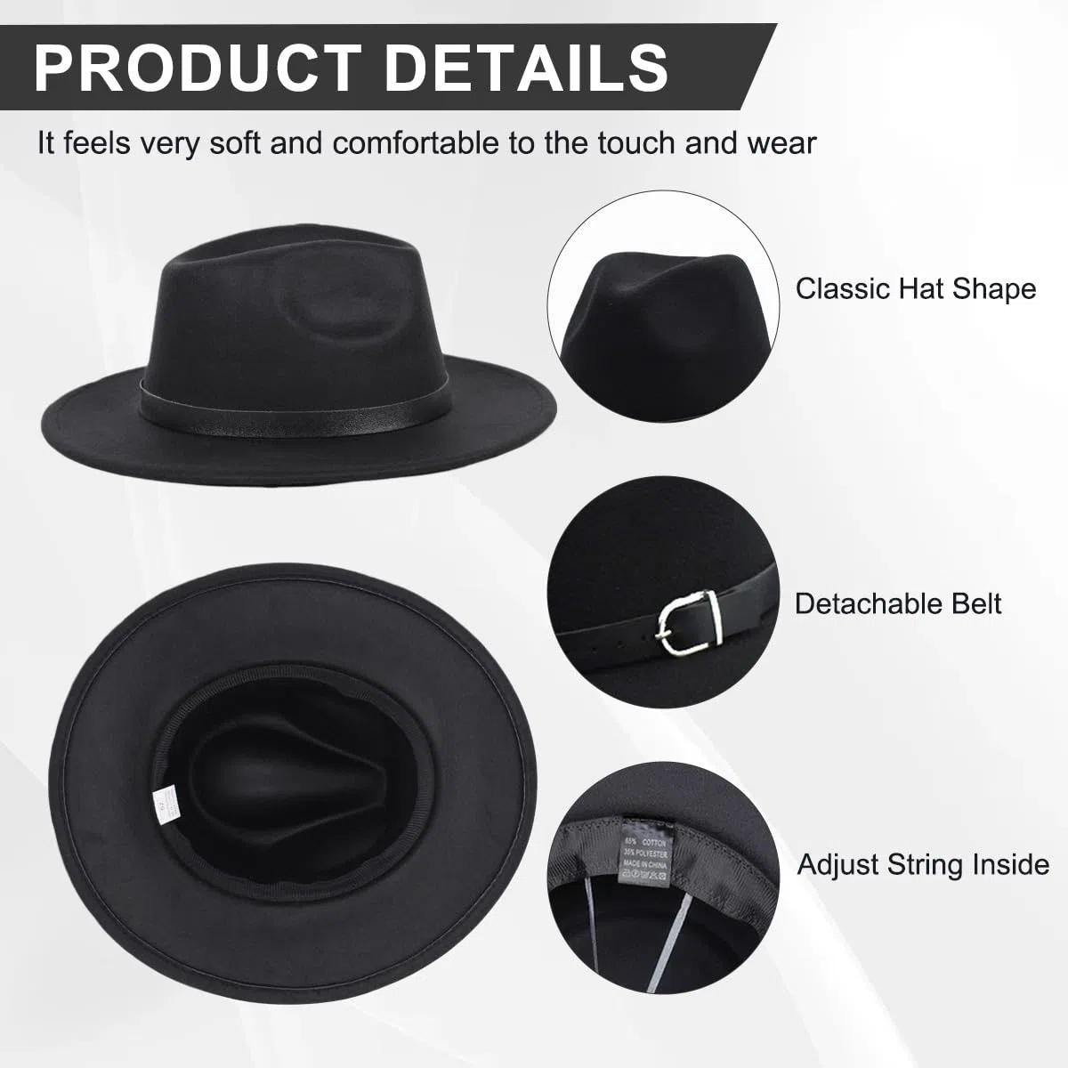 QUUPY Sombrero de mujer retro de ala ancha Floppy Panamá Fedora Casual Elegante Cálido Jazz Gorra de Invierno (Negro)