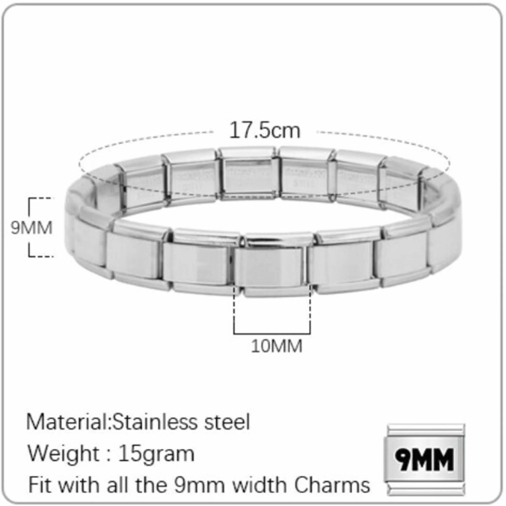 Quiges Dije Acero Inoxidable Link 9mm compatible con pulseras del estilo de Nomination #586
