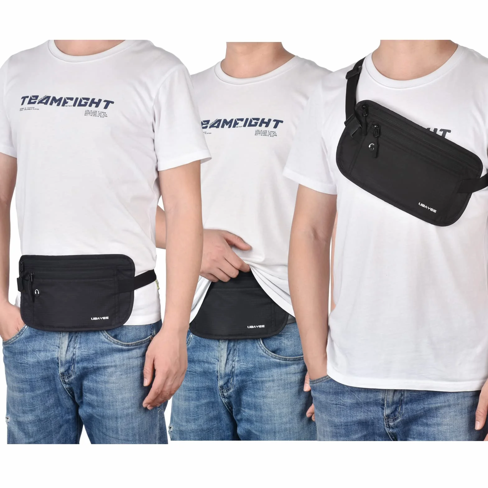 Riñonera Interiore de Viaje con Tecnología RFID, Cinturón para Dinero y Portapasaporte, Negro