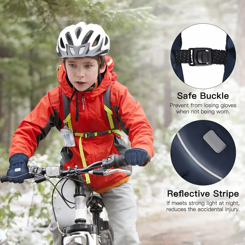 Guantes de esquí para niños, impermeables, antideslizantes, térmicos, gruesos, para exteriores, resistentes al viento, para bicicleta, niños y niñas