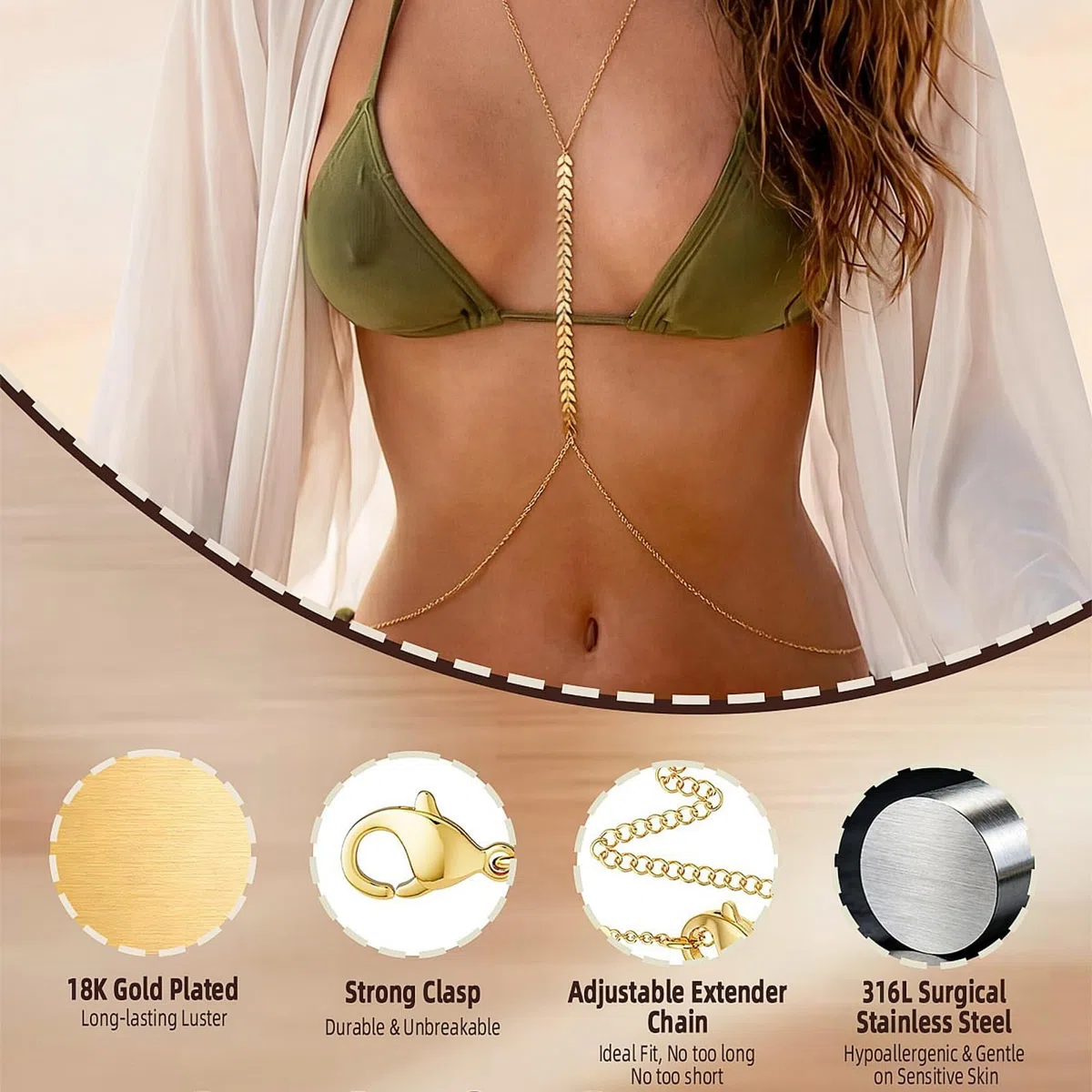 Cadena del Cuerpo para Mujer, Cristal Sujetador Cadena Bikini Alambre Arnés Cuerpo Accesorios Verano Cz Vientre Cintura Joyas para Mujeres y Niñas