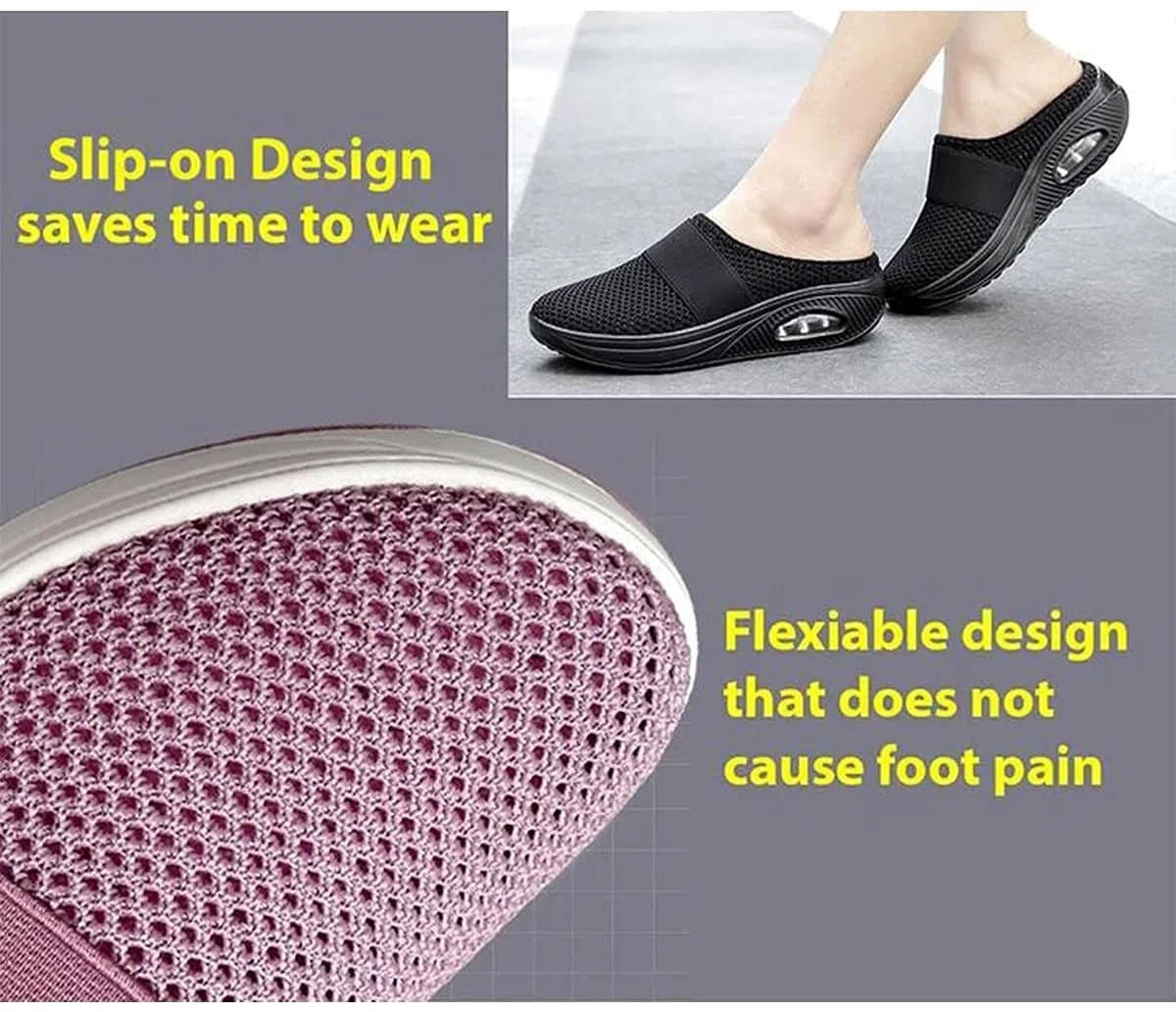 Zapatos de senderismo ortopédicos con cojín de aire para mujer, zapatos ortopédicos para caminar con diabéticos, zapatillas para mujer, transpirables, con soporte de arco de punto (rosa, UK 5.5)