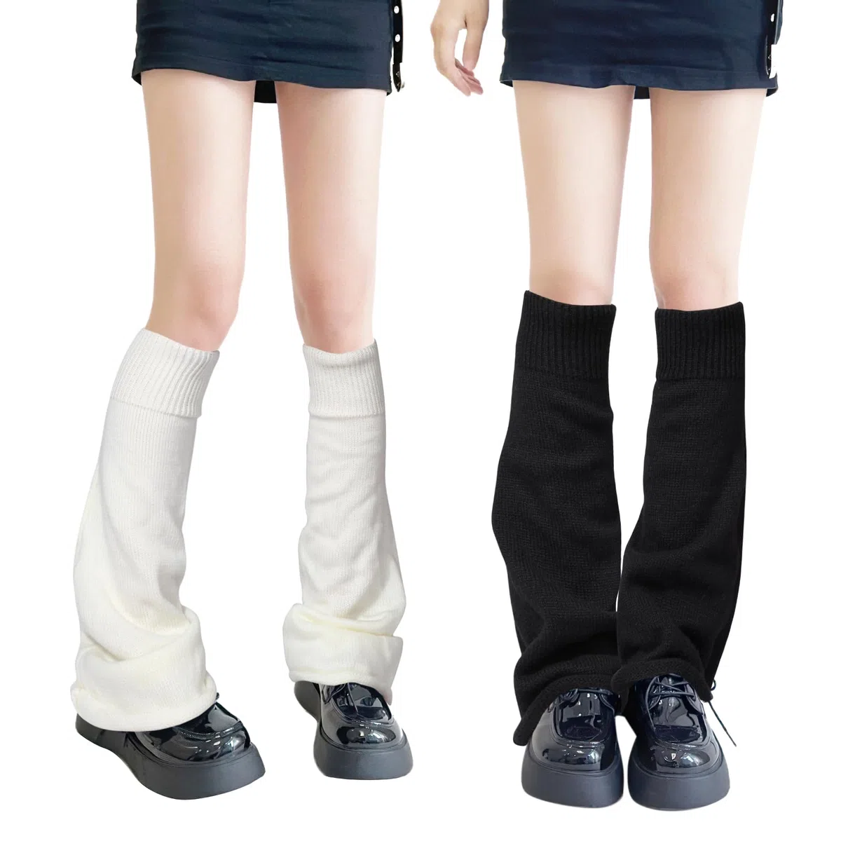 QKURT 2 Pares de Calentadores de Piernas largas, Calentadores Térmicos de Invierno de Punto Punk Hasta la Rodilla, Botas, Calentadores de Puños para Mujeres y Niñas