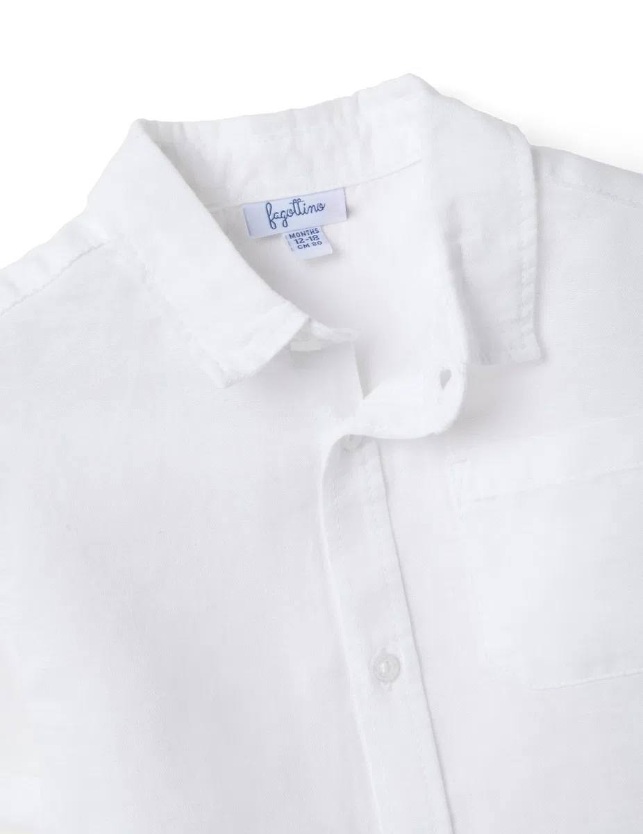 OVS Kids Camisa Blanca de niño en Mezcla de Lino y algodón Ajuste Regular