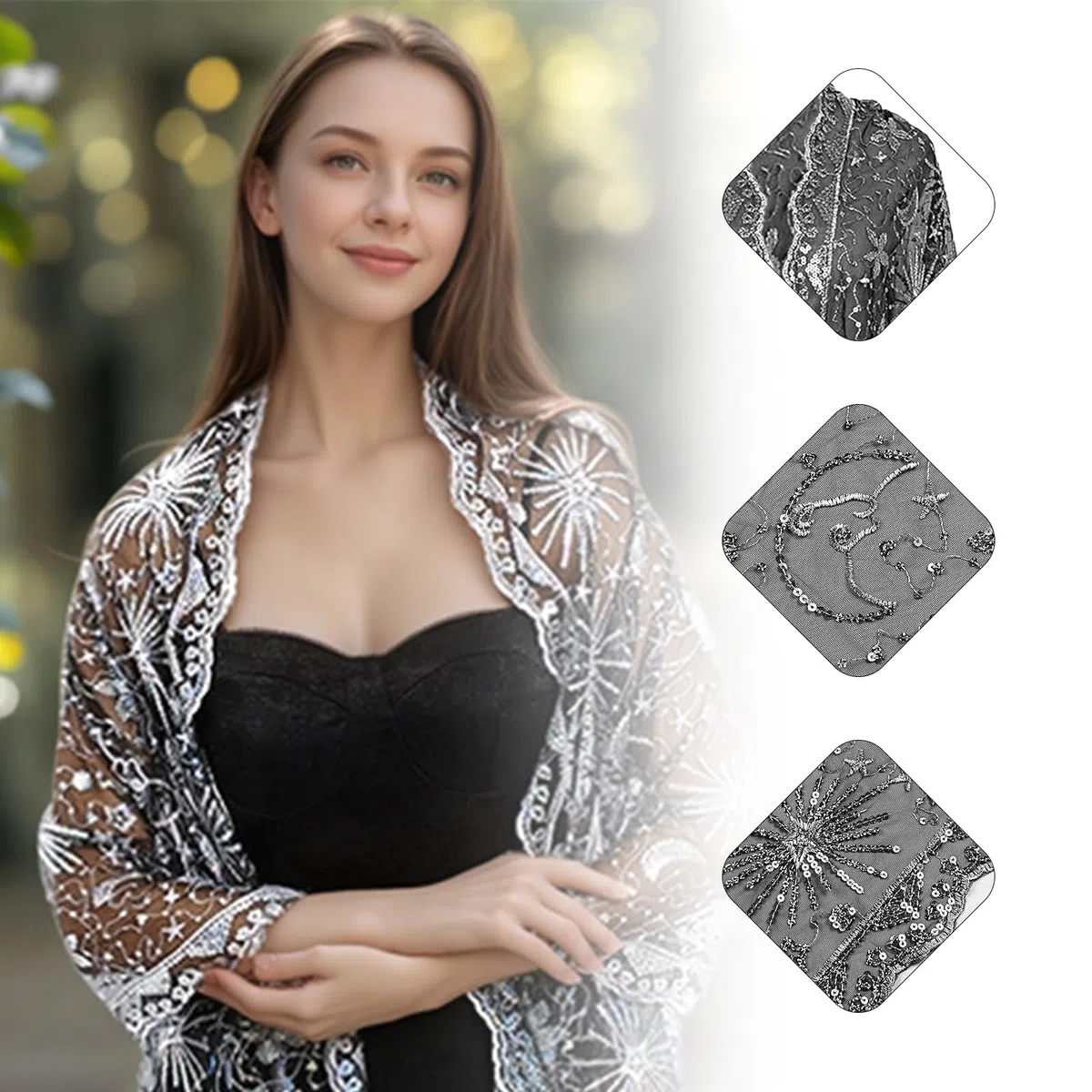 Bufanda de lentejuelas para mujer, estola para vestido de noche, estola festiva con purpurina, estola para mujer, festiva, para bodas, vestidos de noche, fiestas