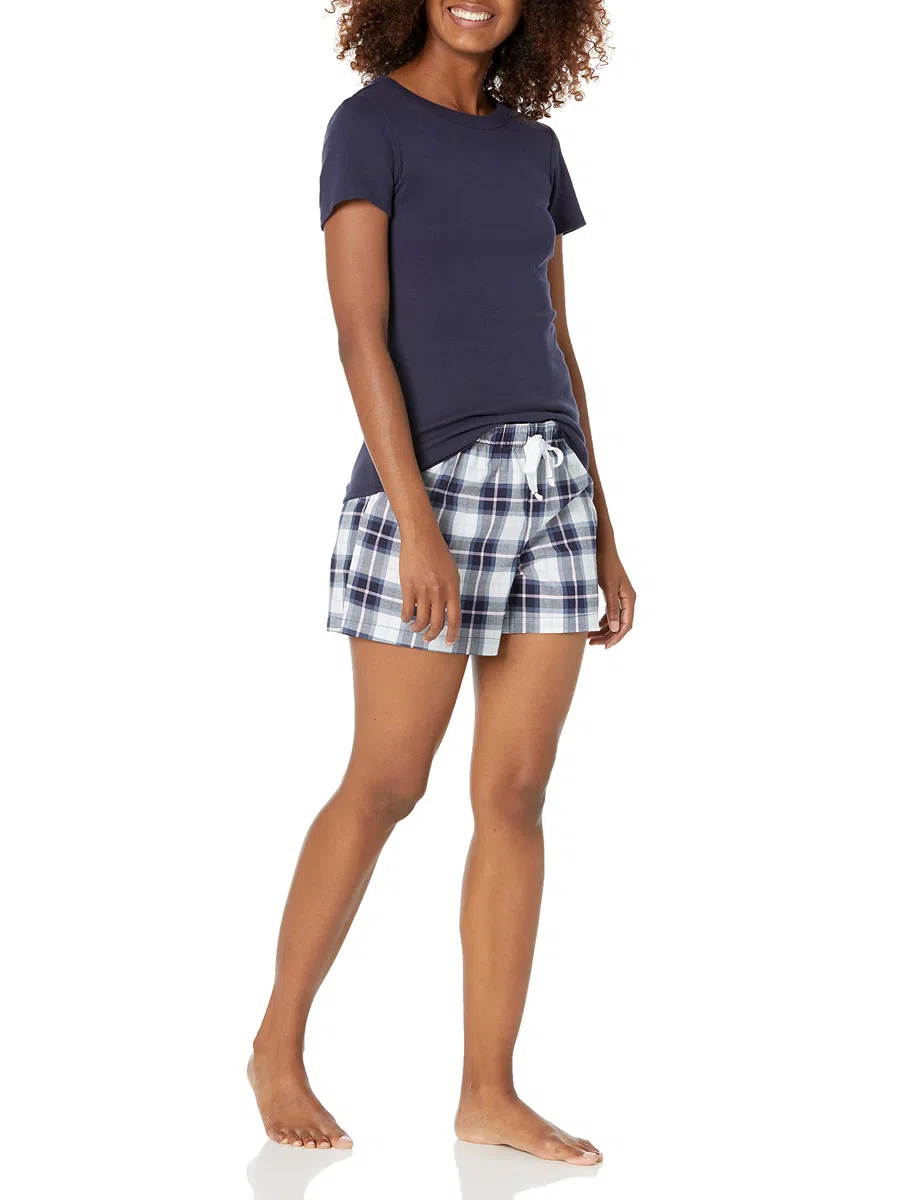 Amazon Essentials Mujer Conjunto de Camisetas para Dormir y Pantalón Corto de Popelín