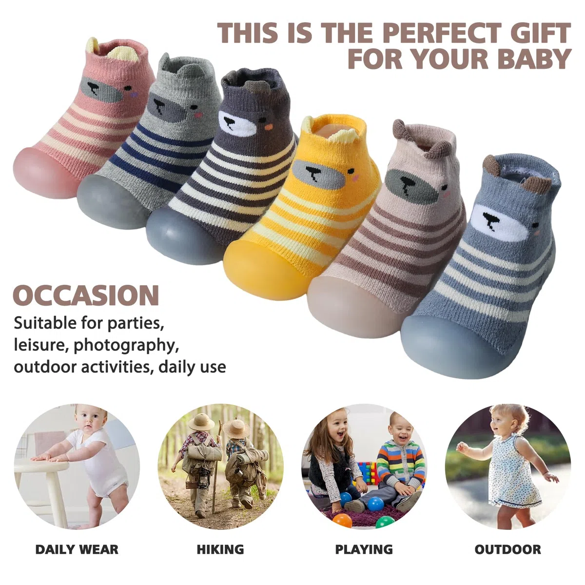 Zapatos Bebe Primeros Pasos Zapatos Calcetines Bebe, Calcetines Antideslizantes Niño con Suela de Goma Suave Zapatillas Unisex Bebé con Estampado de Dibujos Animados
