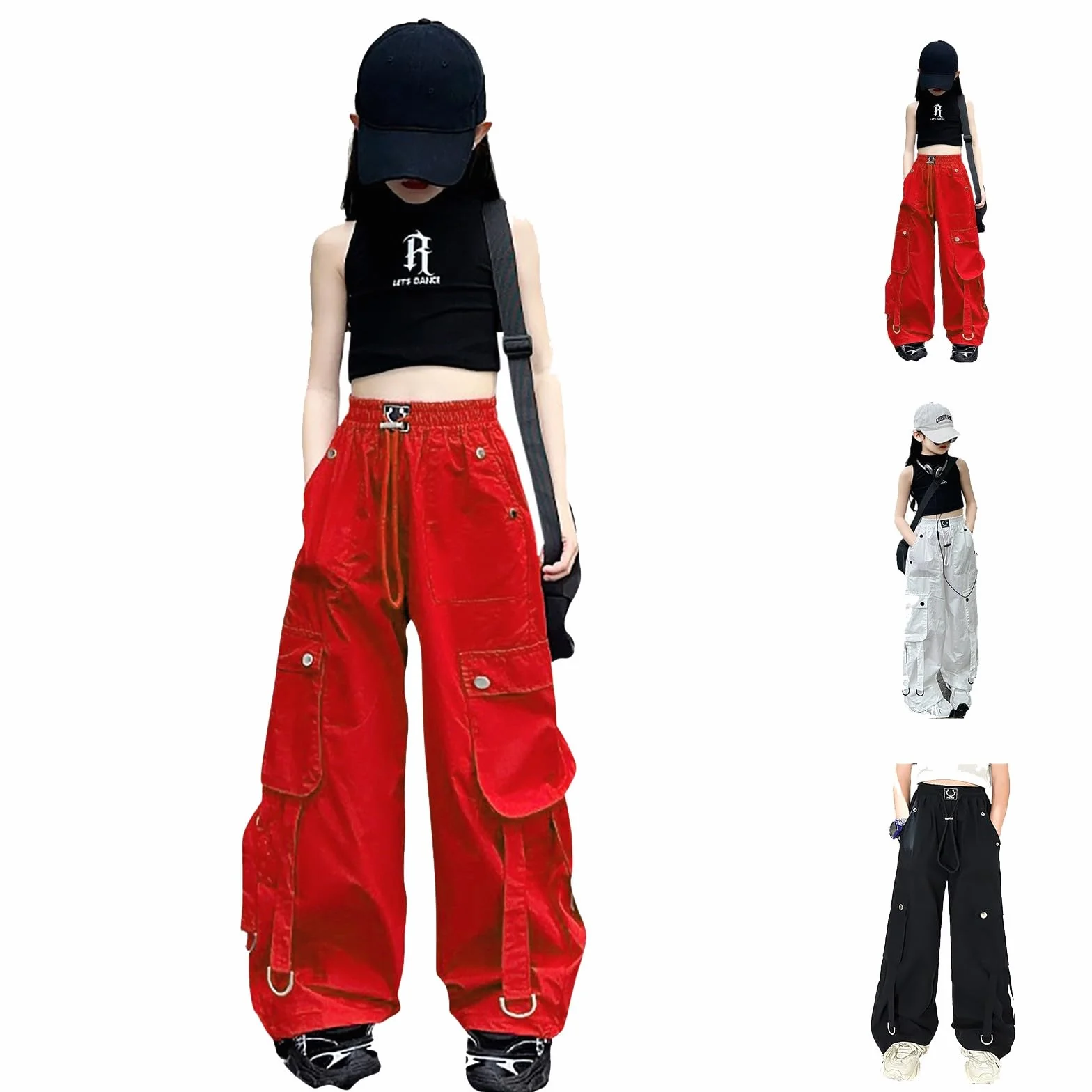 Generisch Pantalones cargo para niña de cintura alta, pierna ancha, pantalones de chándal para bailar casual y actividades al aire libre