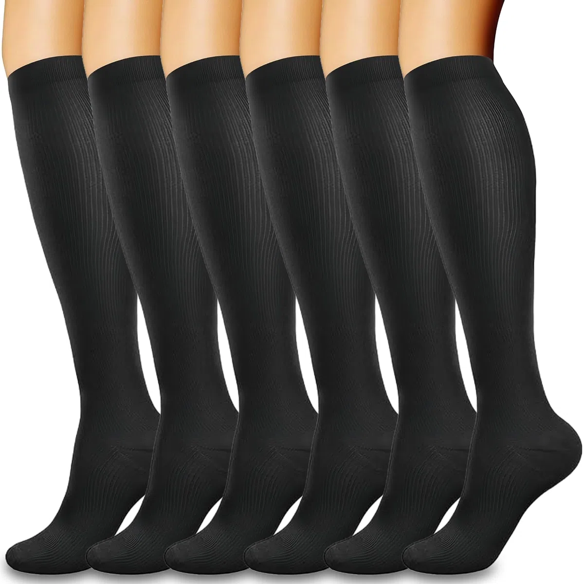 flintronic 6 Pares Calcetines de Compresion, Calcetines Compresion Running 15-20mmHg, Medias de compresion para Enfermera, Atletismo, Running, Ciclismo, Viajar 14-19in