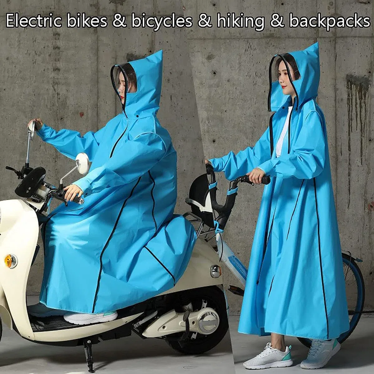Poncho de Lluvia Larga con Capucha Adultos Mujer Hombre EVA Capa de Lluvia Ligero Reutilizable Impermeable Chaqueta de Lluvia para Acampar Senderismo Ciclismo Motociclismo