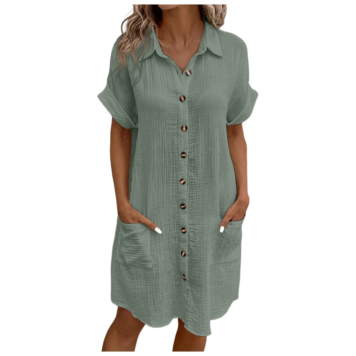 Vestido Verano Mujer Camisero Algodon Cortos Cuello V Mini Vestido Summer Dresses For Women Botones Vestidos Camiseros Sueltos Casual De Playa con Bolsillos