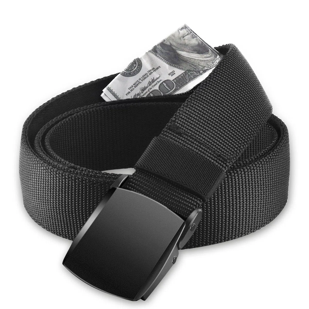 AGPTEK Cinturón de Viaje Antirrobo con Bolsillo Secreto, Hebilla de Metal y Cremallera Interior para Hombre, Negro