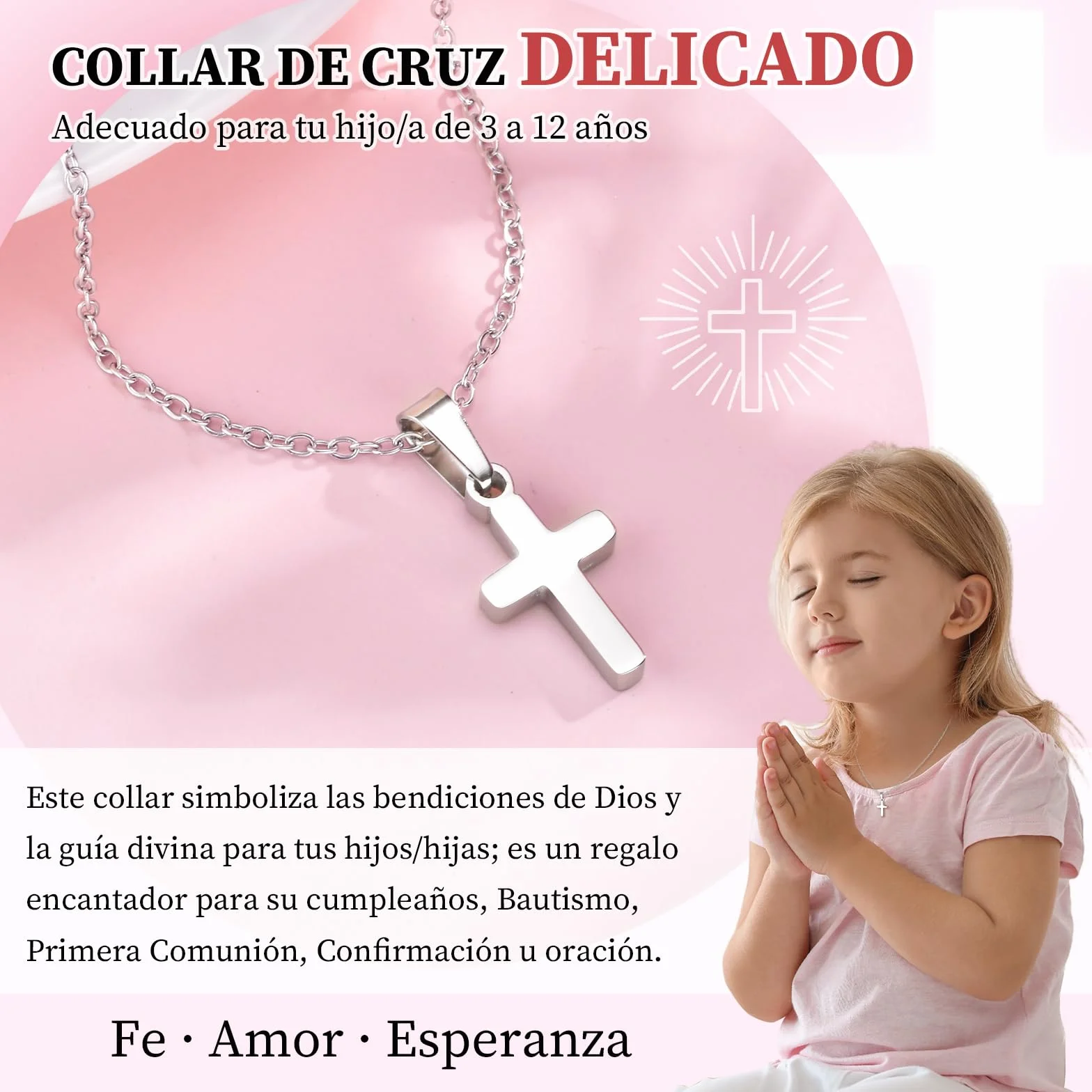Regalos Comunion Niña Niño - Colgantes Cruz Cadena de Acero Inoxidable 316L en Plateado u Dorado, Collar para Navidad Cumpleaños, Regalo de Bautizo primera comunión y Confirmación para Niños Niñas