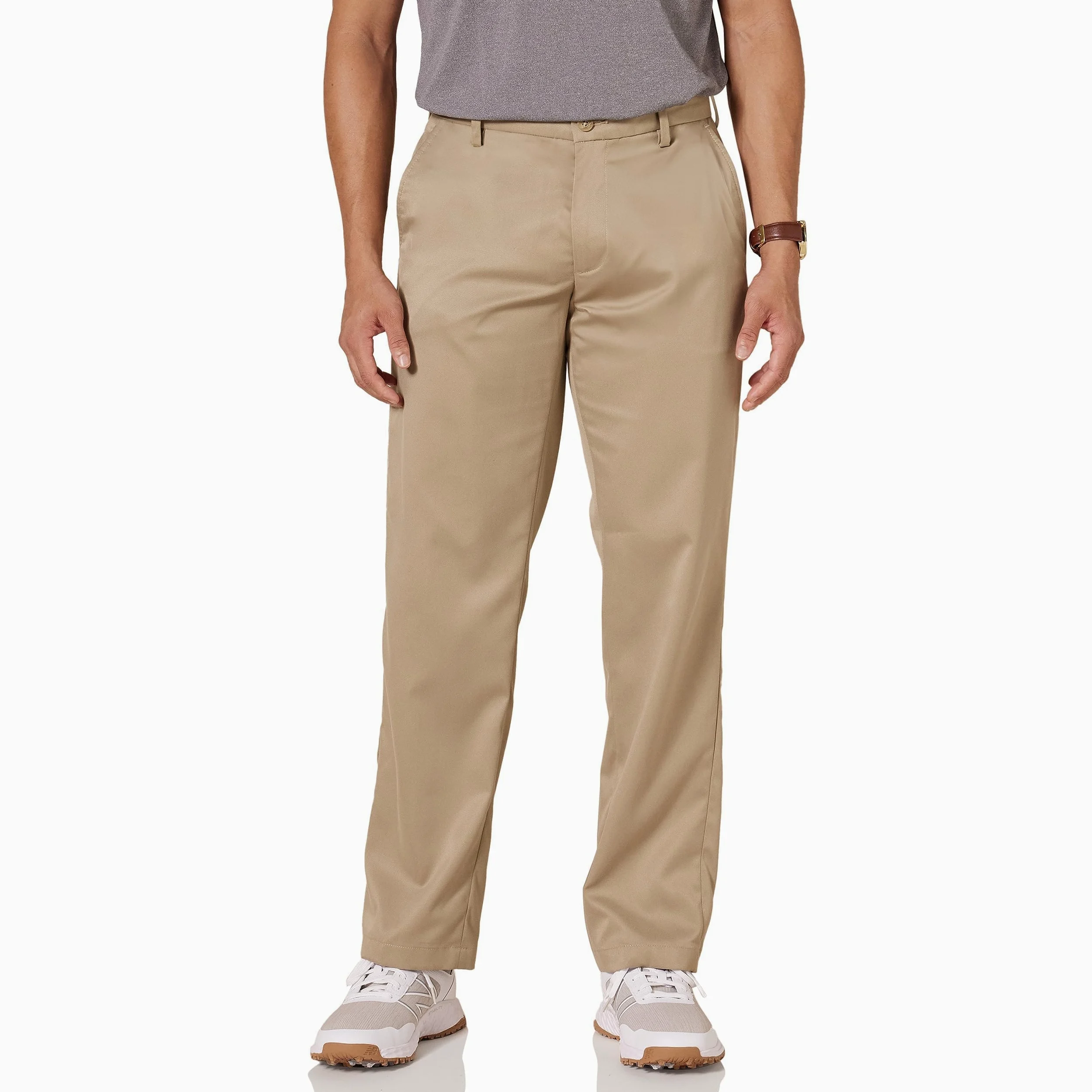 Amazon Essentials Pantalones de Golf Elásticos de Corte Clásico para Todo el Día Hombre, Marrón Caqui, 34W / 32L