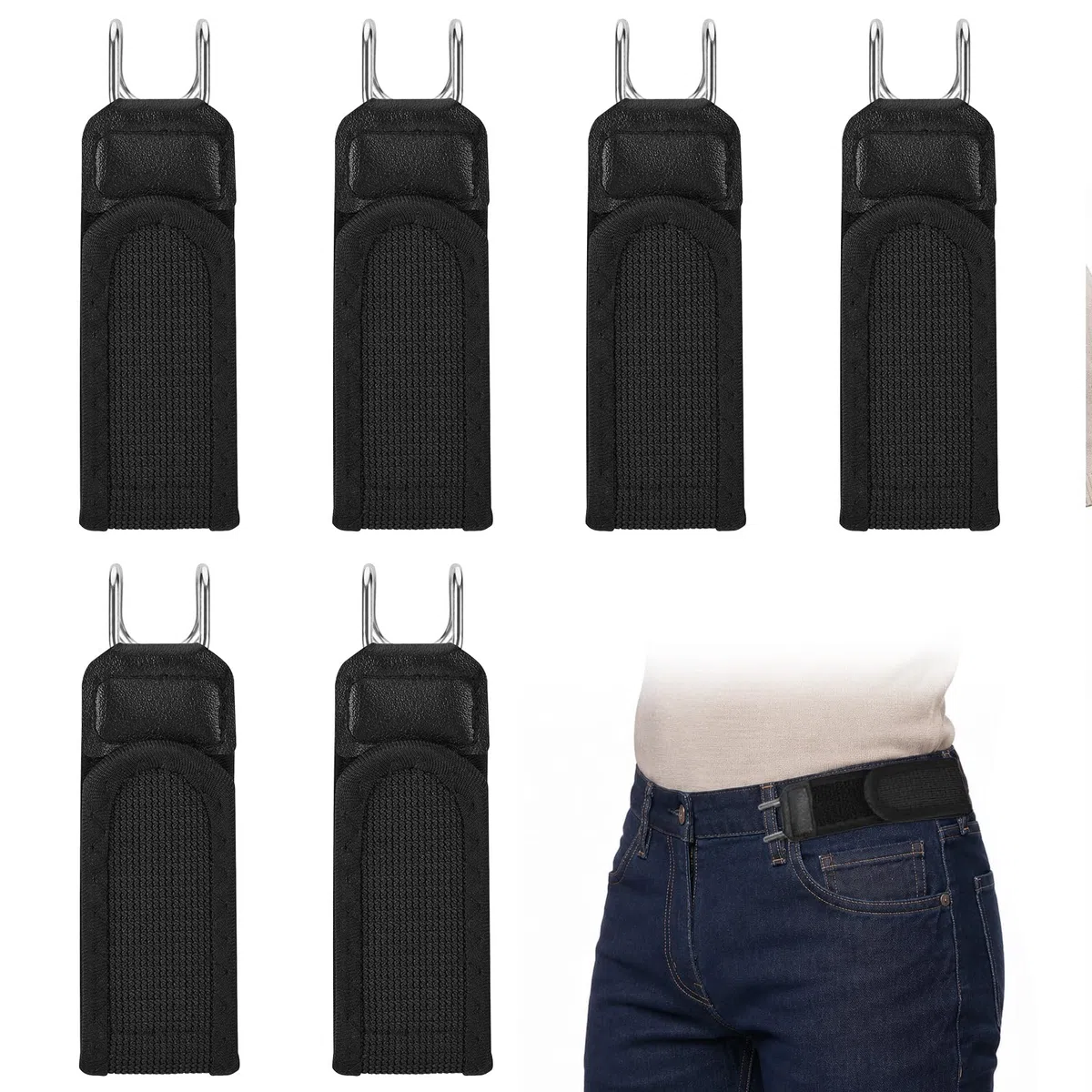 6 cinturones sin hebilla para hombre y mujer, gancho de cinturón sin hebilla, elástico invisible con gancho de metal y cierre de velcro para vaqueros de trabajo al aire libre