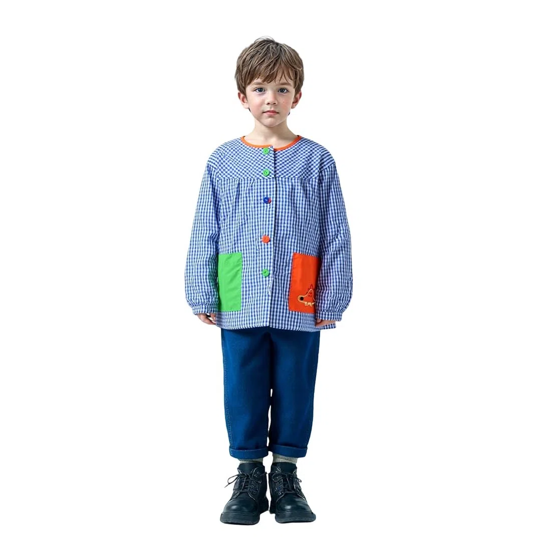 Panda Home Bata Escolar Infantil Multicolor Babi Infantil de Cuadros Bordado de Nombre