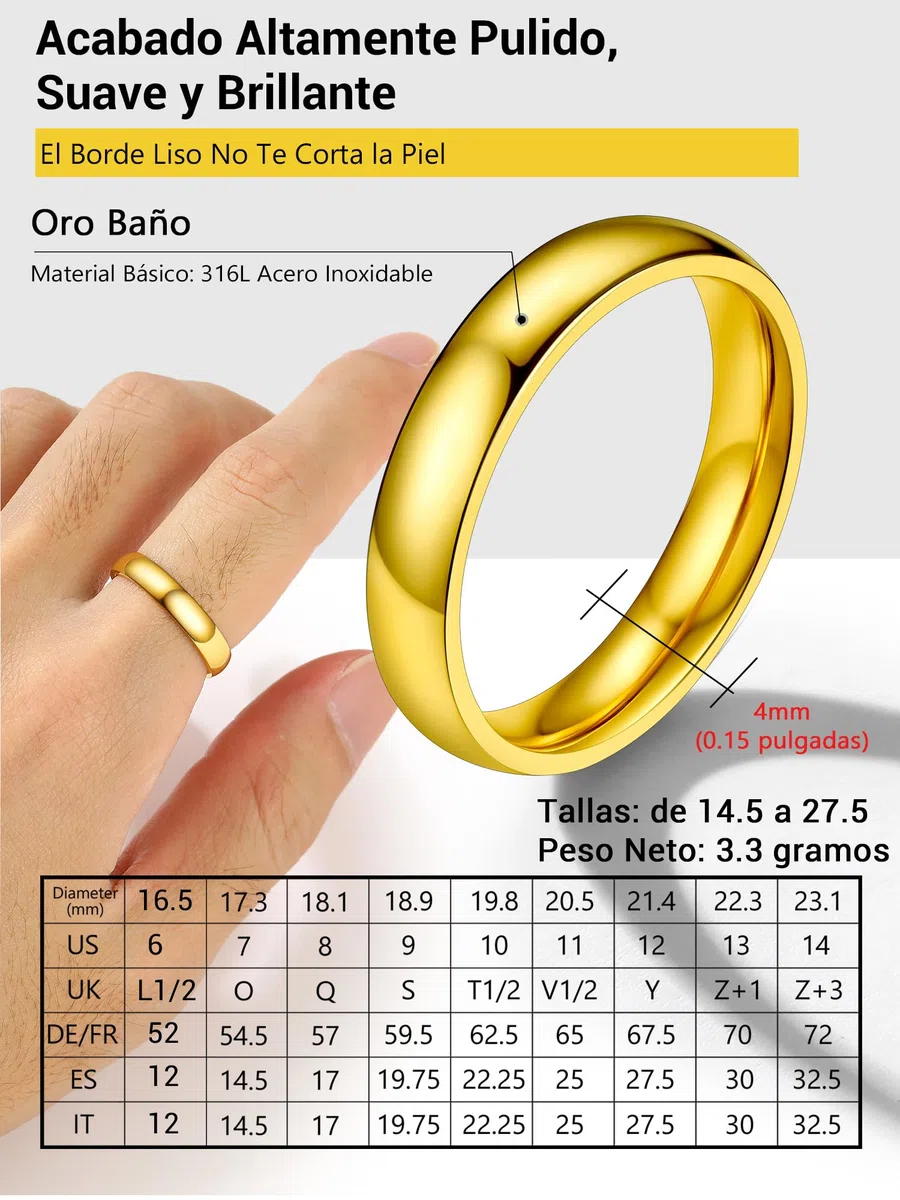 PROSTEEL Anillo Mujer Hombre 2/4/6/8mm Acero Inoxidable Plateado/Dorado/Negro Anillos de Compromiso Boda Alianza Tamaño 6,75-30 Disponibles Joyas Mujeres Hombre Parejas con Caja de Regalo