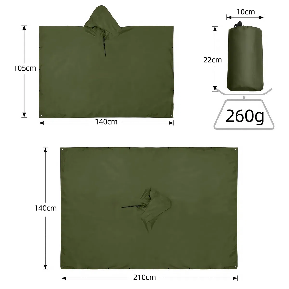 Poncho impermeable ligero con ala, impermeable verde para adultos, 3 en 1, multifuncional, reutilizable, para caza, ciclismo, viajes, senderismo al aire libre