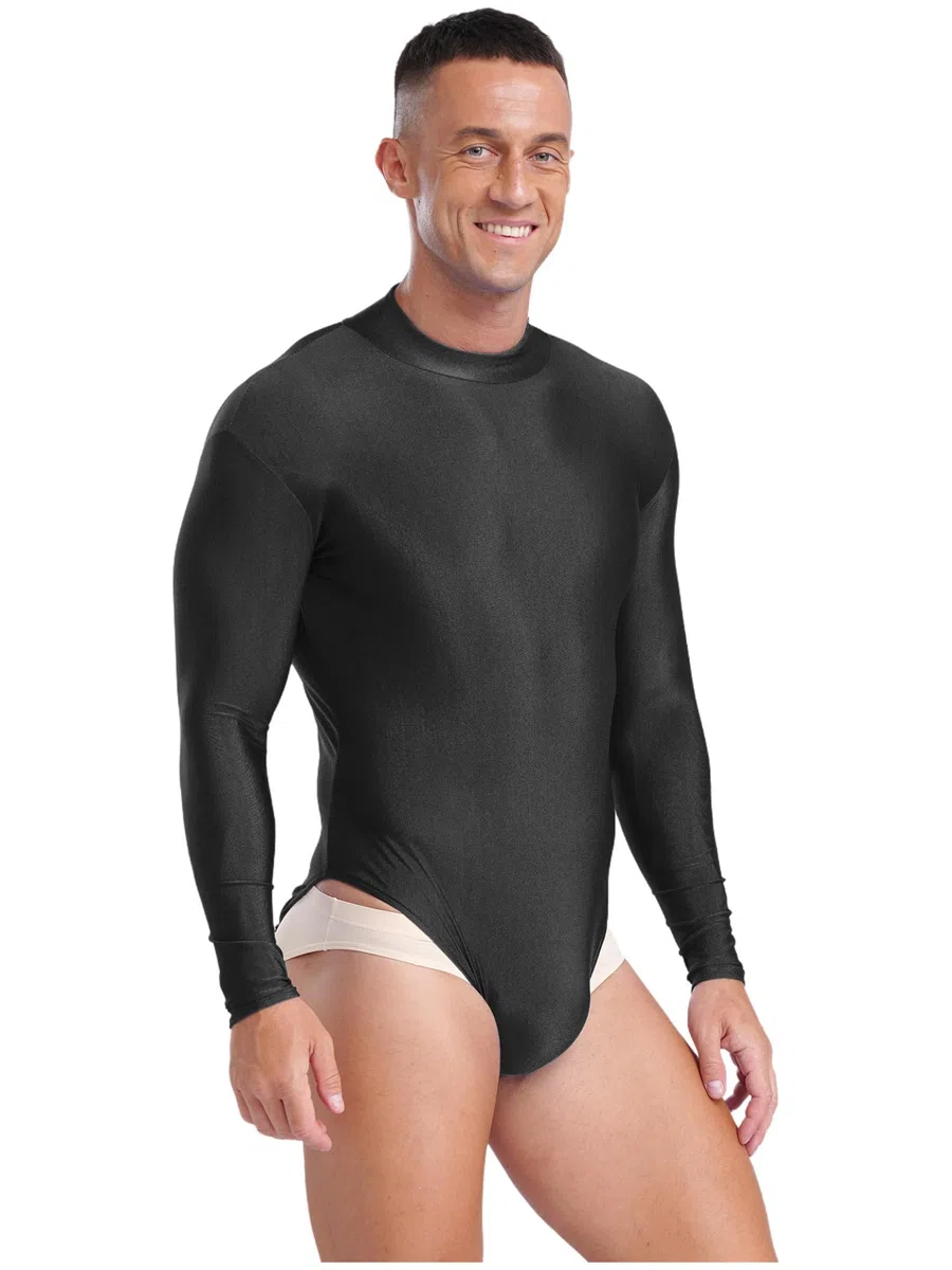 Body de gimnasia para hombre, camisa latina, manga larga, monocolor, body, patinaje artístico, leotardo, danza, chándal