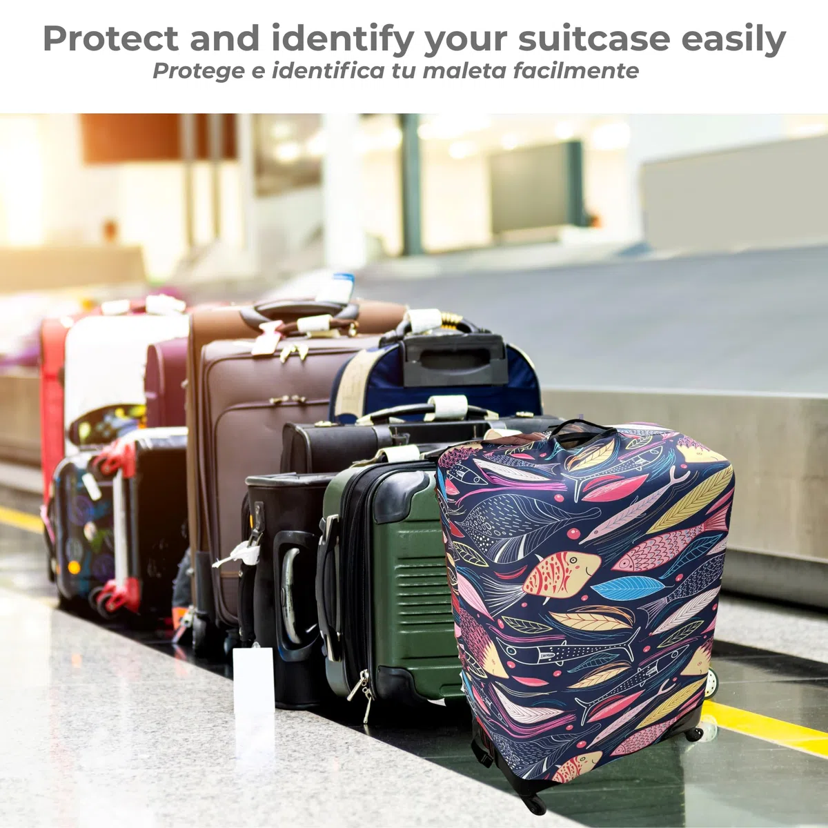 Funda para Maleta de Viaje – Luggage Cover Elástica, Lavable y Reutilizable – Poliéster + Spandex – 4 Tamaños (S, M, L, XL) – para Maleta de Cabina, Mediana o Grande – Cubre Equipaje (S)