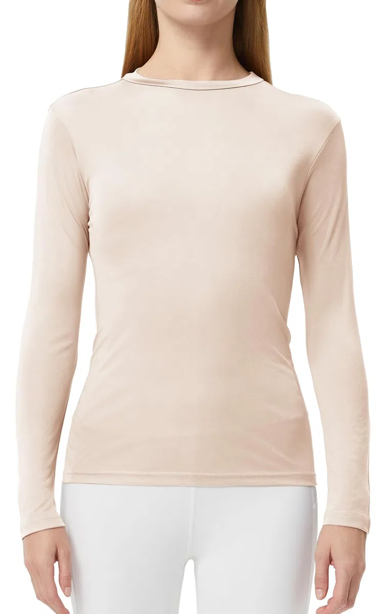 Camisetas térmicas de seda de morera para mujer, ropa interior de manga larga, cuello redondo, capa base de seda, blusa sin botones