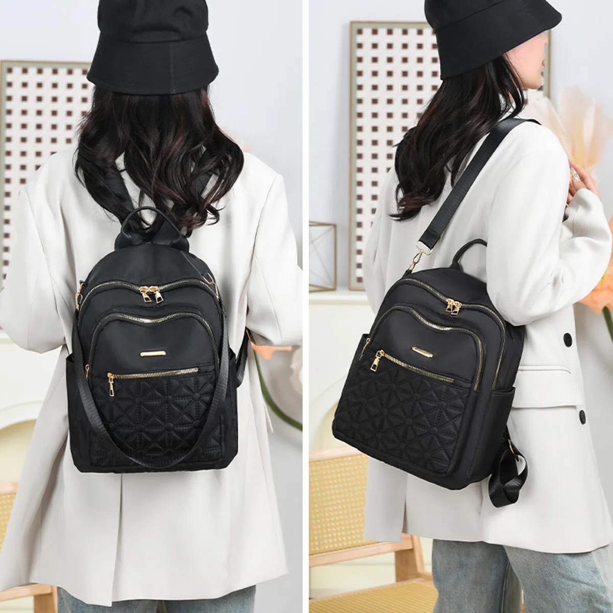 Mochila Antirrobo para Mujeres y Chicas, Bolso Mochila Multifuncional Casual, Bolsa de Viaje Casual, Bandolera Multifuncional, Adecuado para Viaje Escuela Compras y Trabajo, Negro