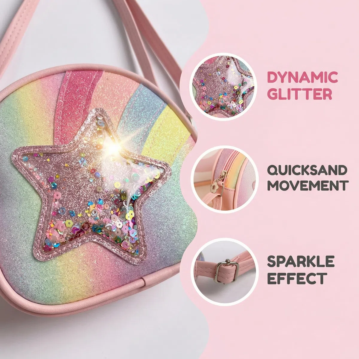 Bolso Bandolera para Niña,Rainbow Bolsa Pequeña Pequeño Bolso de Hombro para Niñas con Correa Ajustable,Mini Bolsas de la Princesa Bolsos de Mano Monedero Niña Regalo para Niñas 3-10 Años