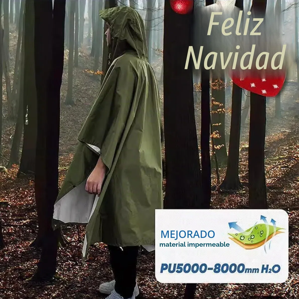 Poncho impermeable ligero con ala, impermeable verde para adultos, 3 en 1, multifuncional, reutilizable, para caza, ciclismo, viajes, senderismo al aire libre