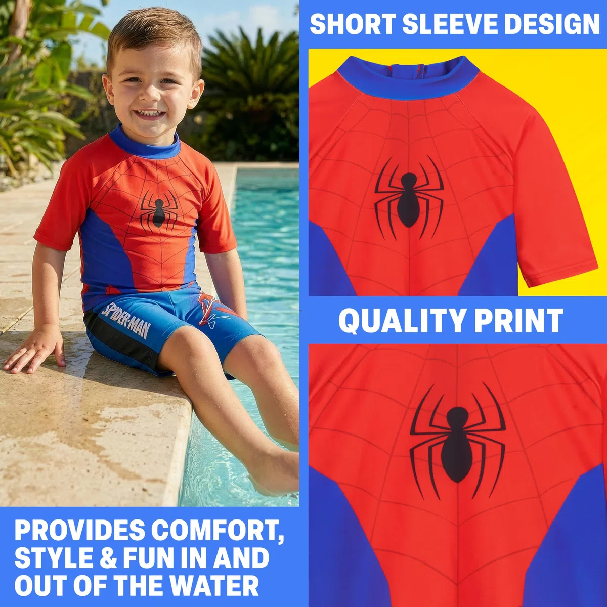 Spiderman | Hot Wheels | Minions Conjunto Niño 2 Piezas Bañador Boxer y Camiseta Rashguard, Ropa Niño Piscina Vacaciones