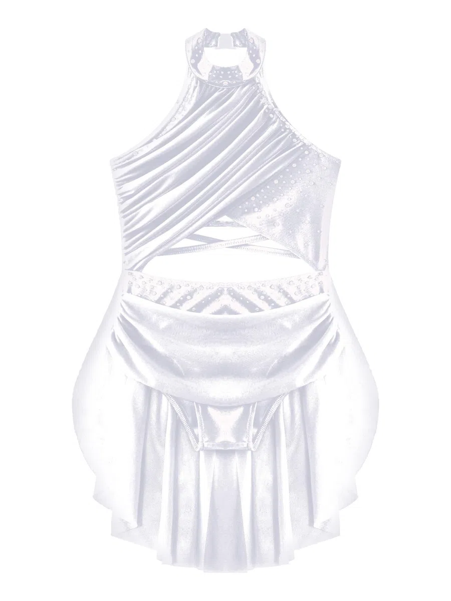 iiniim Vestido de Patinaje Artístico para Niñas Vestido Danza Lírica y Contemporánea Maillot con Falda Ballet de Malla y Pedrería Brillante Disfraz Bailarina 5-16 Años