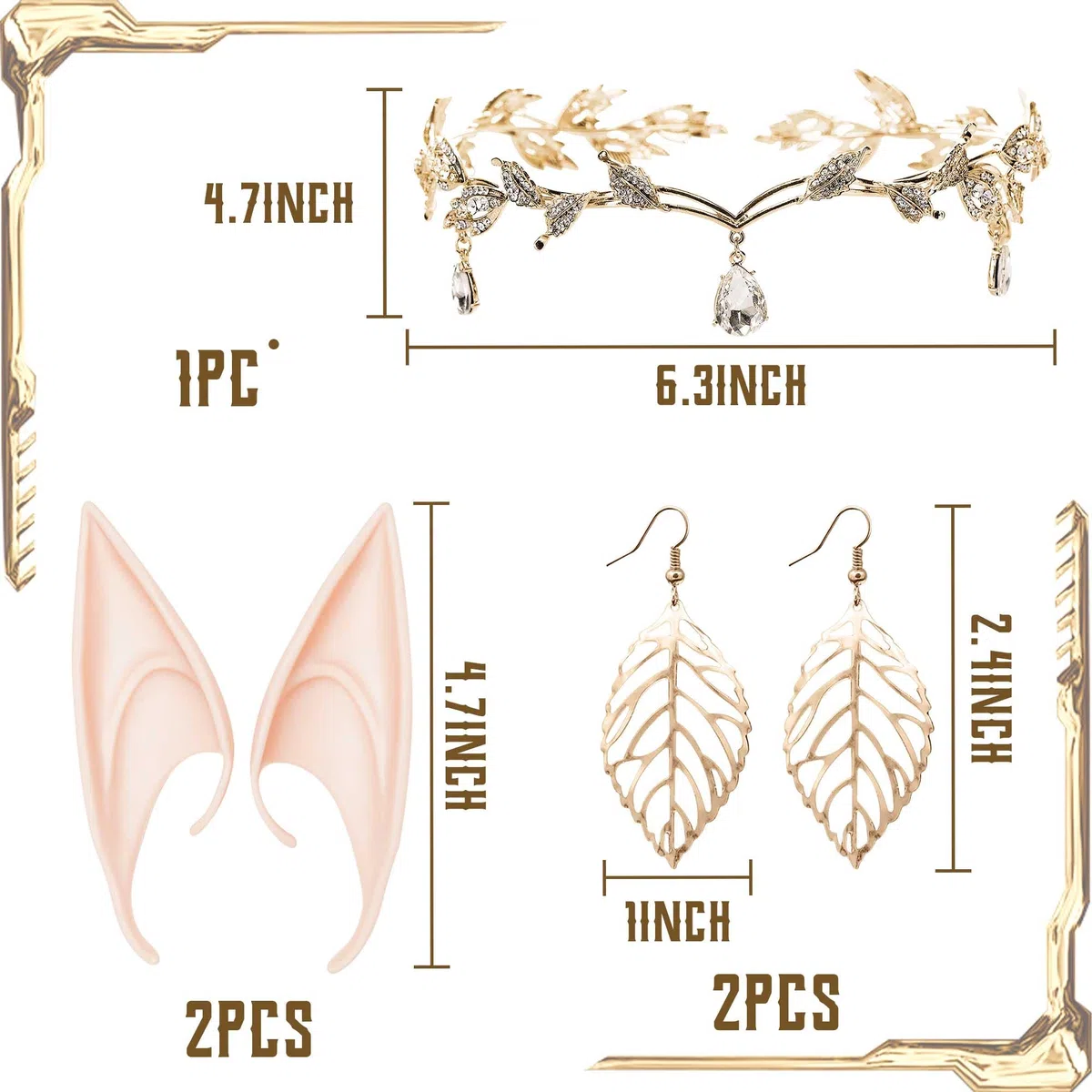 LaVenty luxury elf headpiece elf ears tocado de elfo de lujo orejas de elfo corona de elfo tiara tocados de hadas joyas de cabeza de elfo de hadas tocado circlet tocado de fantasía renacimiento