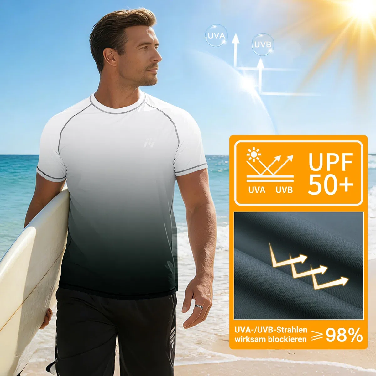 MEETWEE Camiseta Hombre Degradado Anti-UV UPF 50+ Protección Solar Transpirable Secado rápido Ligera elástico 4 direcciones para Senderismo Pesca Playa Verano