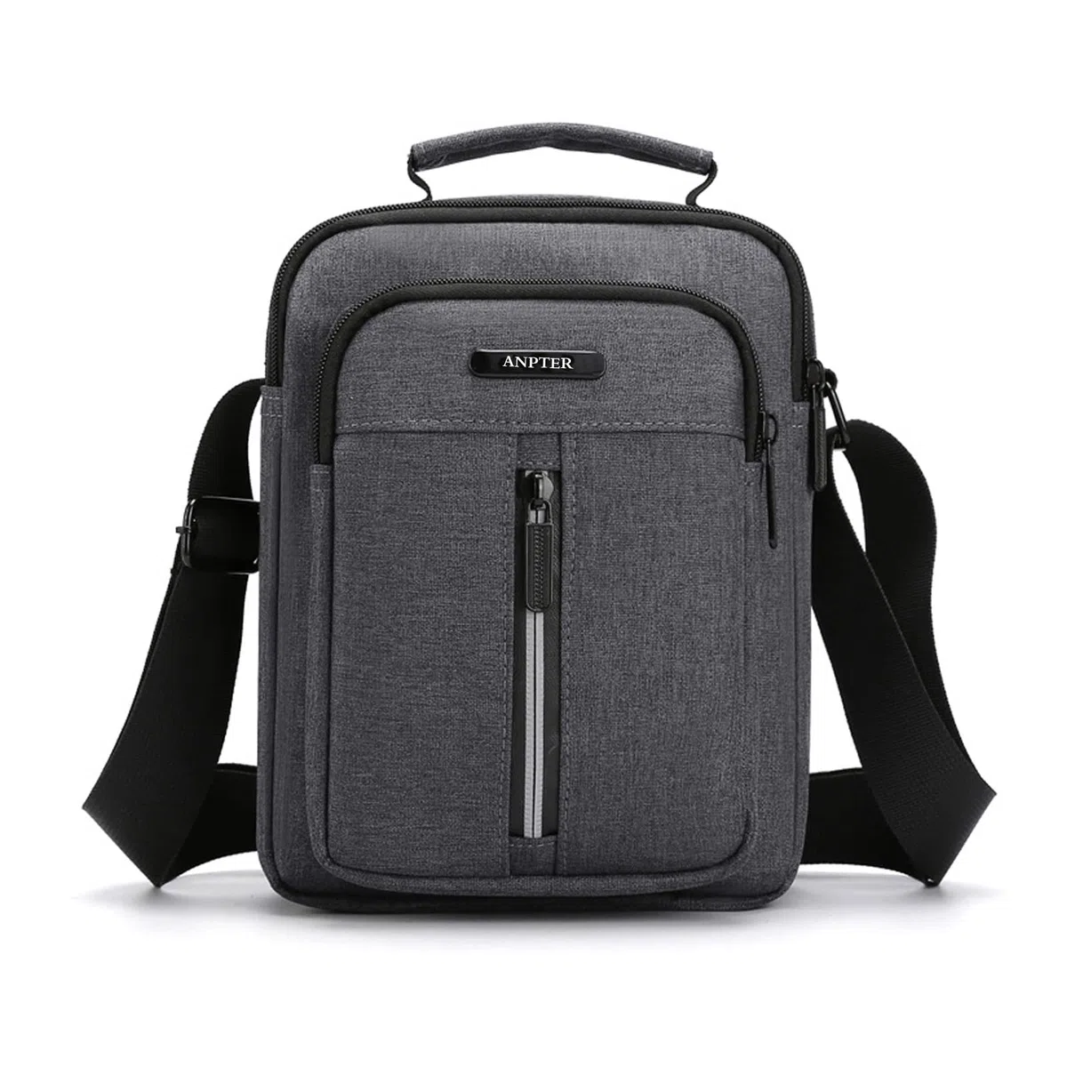 ANPTER Bandoleras Bolso Pequeño Mariconeras Crossbody Unisex Shoulder Bag con Banda Reflectante de Seguridad para Hombres y Mujeres, Deportes, Trabajo, Casual, Viajes(Gris