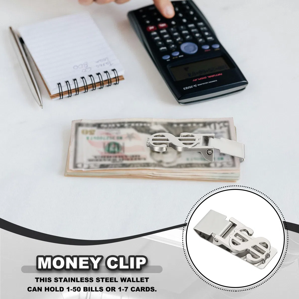 PATIKIL 2 Piezas De Clip para Dinero De Acero Inoxidable, Clip De Billetera Delgado De Metal para Hombres Portadineros Plateados Billetera para Tarjetas De Crédito Y De Negocios