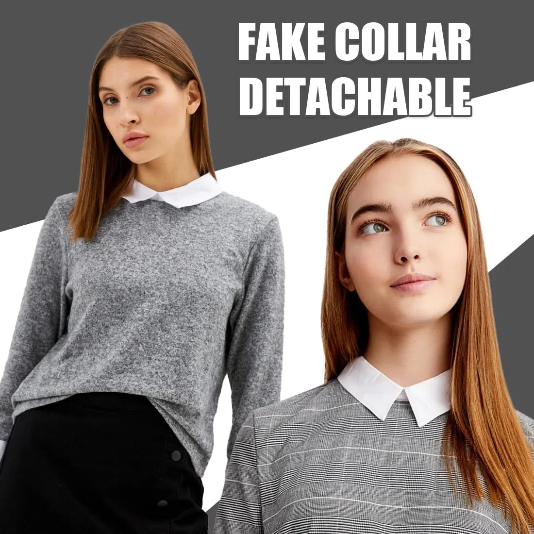 2 piezas cuello de camisa falso en blanco y negro, cuello de camisa falso elegante desmontable para mujer, cuello cuadrado de media camisa
