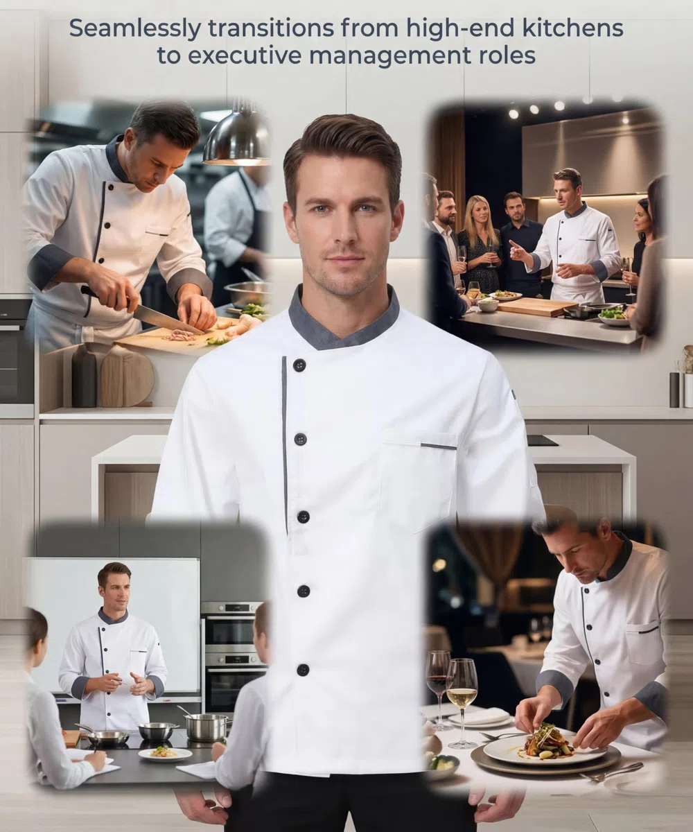 Chaqueta Chef Uniforme Manga Larga Ligero Cocinero Chaquetas Ajuste Moderno Cocina Restaurante