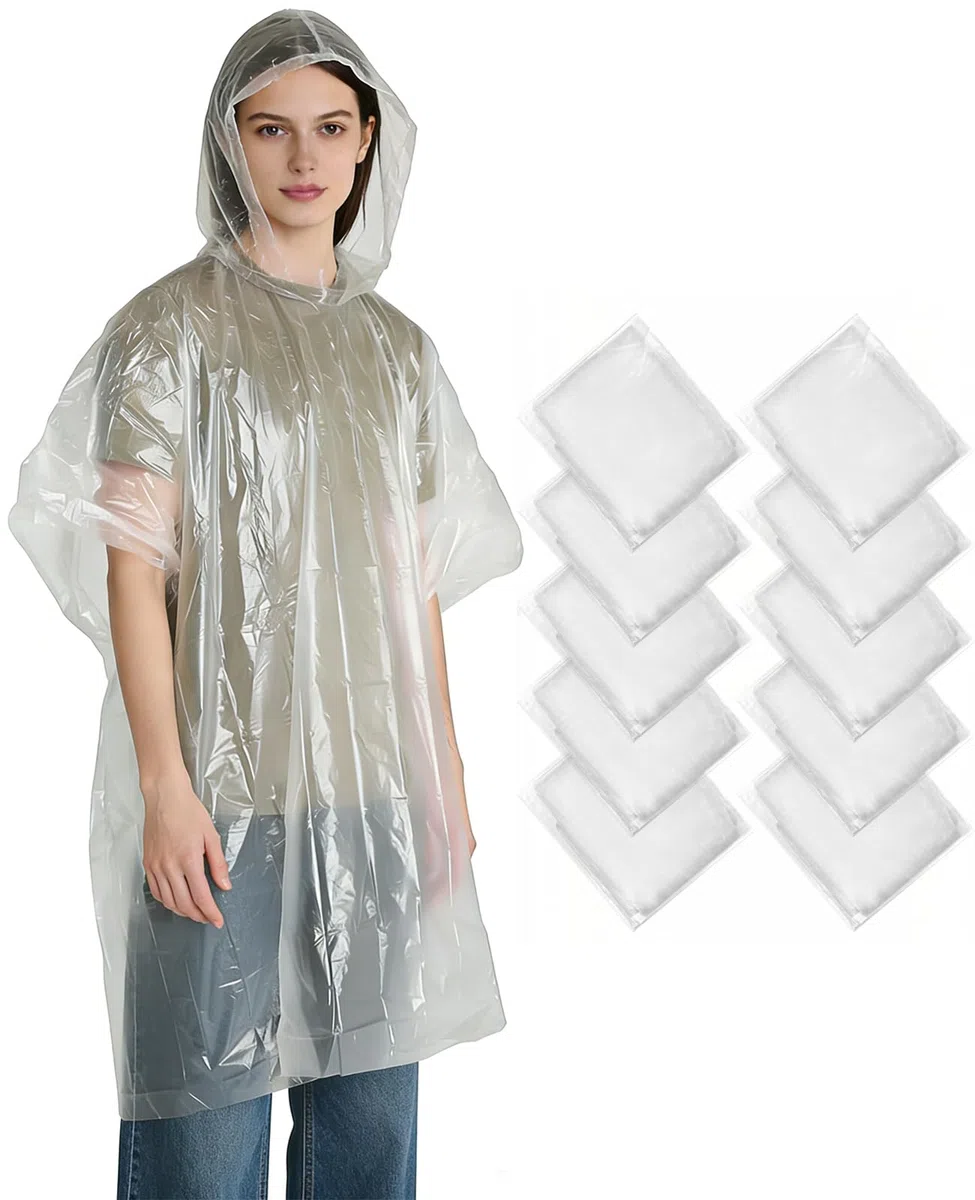 Poncho de lluvia desechable transparente para hombre y mujer, 5/10 unidades, 100% impermeable, con capucha, ligero, para senderismo, camping y viajes, poncho de emergencia