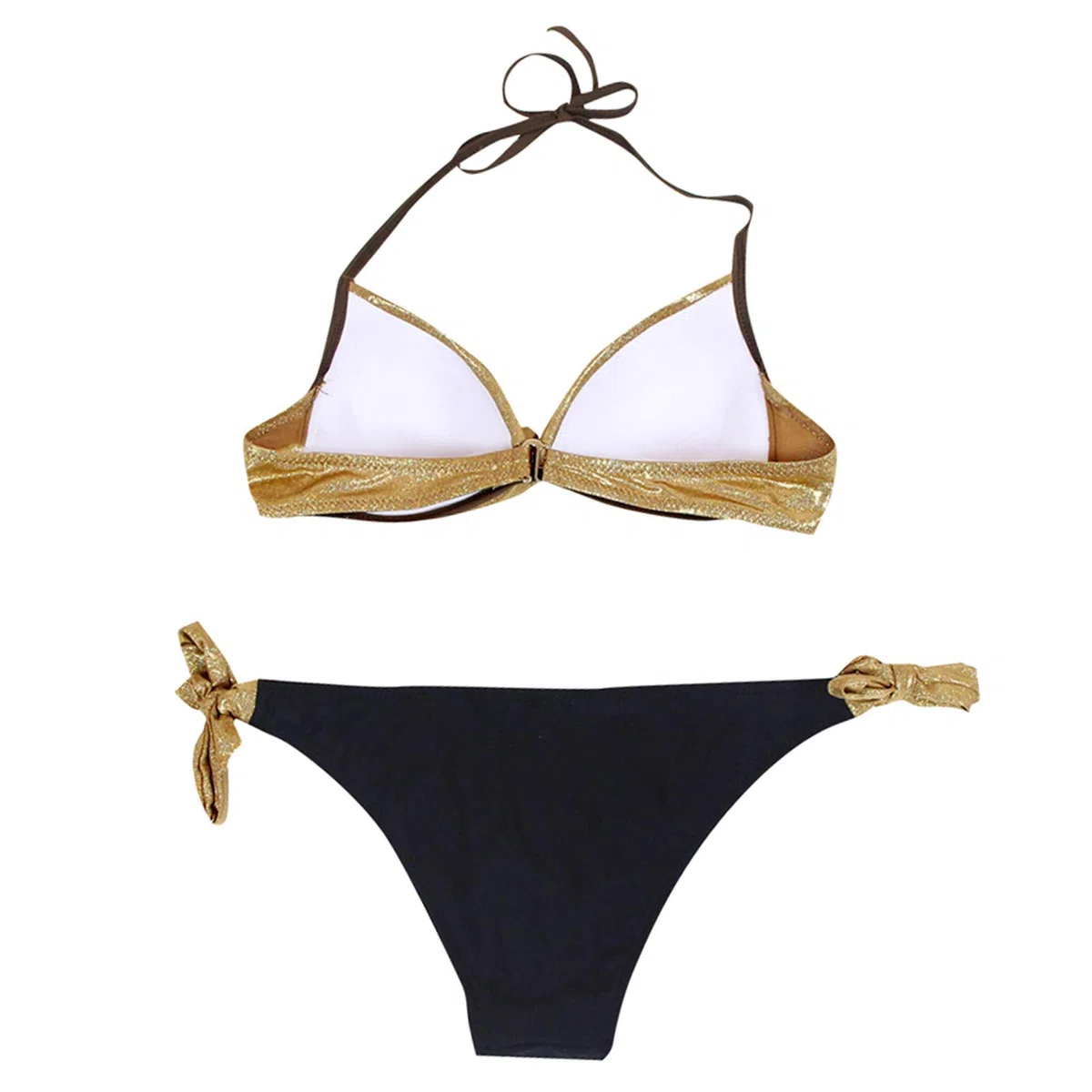 Generisch 2025 Brasileño Hacer Deslizar Conjunto Traje de Baño Patchwork Mujeres Bikini Lentejuelas Playa Conjunto Tops Hombres Mostaza