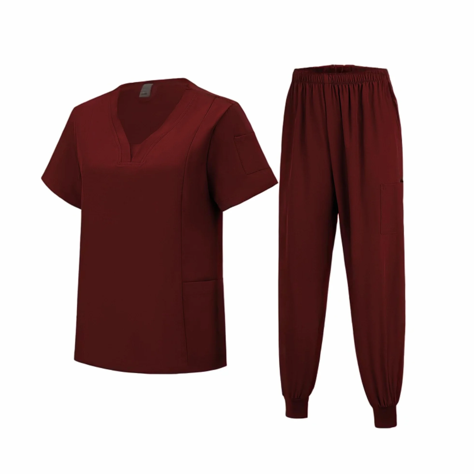 Médico Uniforme Conjunto de manga corta con cuello en V Top con pantalones cónicos Elástico Sudor Absorbente Suave Lavado a mano Estética Médica DK06
