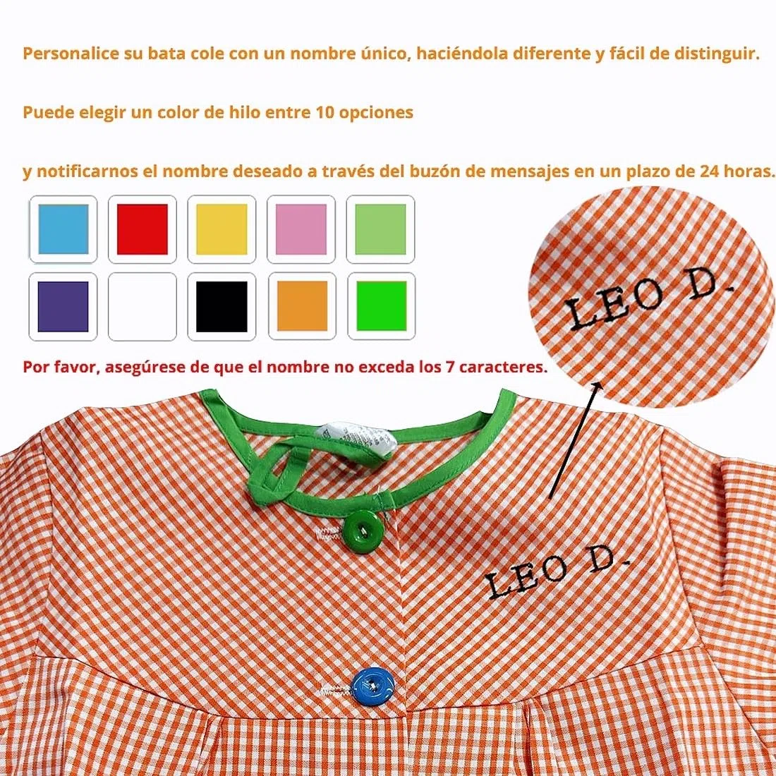 Panda Home Bata Escolar Infantil Multicolor Babi Infantil de Cuadros Bordado de Nombre