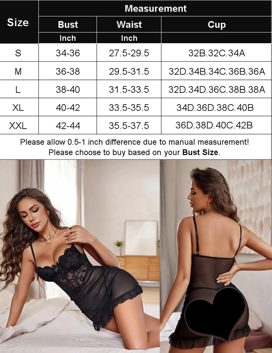 Avidlove Vestido Corto De Encaje Para Mujer Lencería Sexy Con Aros Camisón De Malla Con Cordón Babydoll Plisado Dobladillo Con Volantes Lencería Push-Up Traje Rave