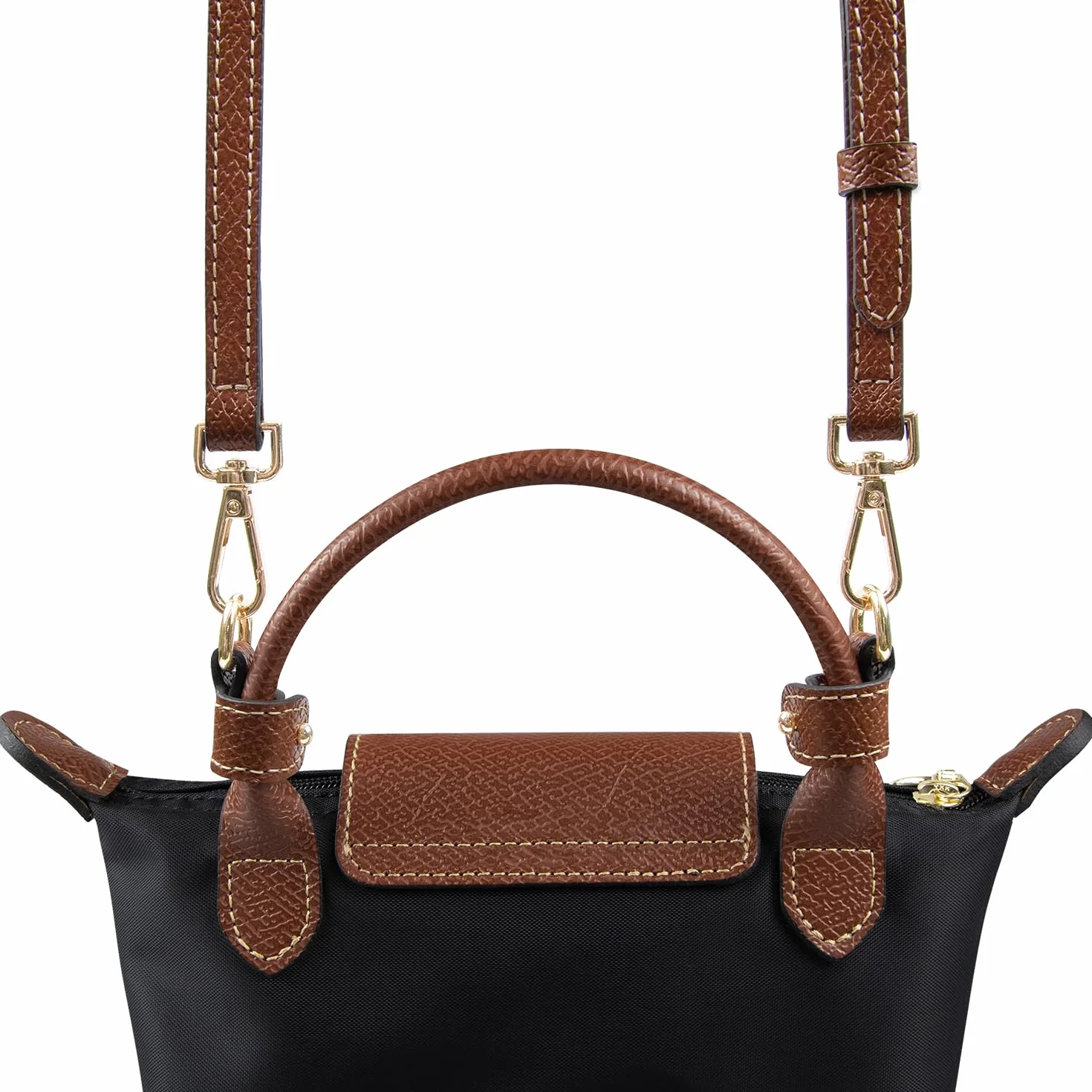 SOPROM Correa para Longchamp Mini Bolsos, Strap para Long Champ Le Pliage Bag(Ancho:Once milímetros,Marrón y dorado)