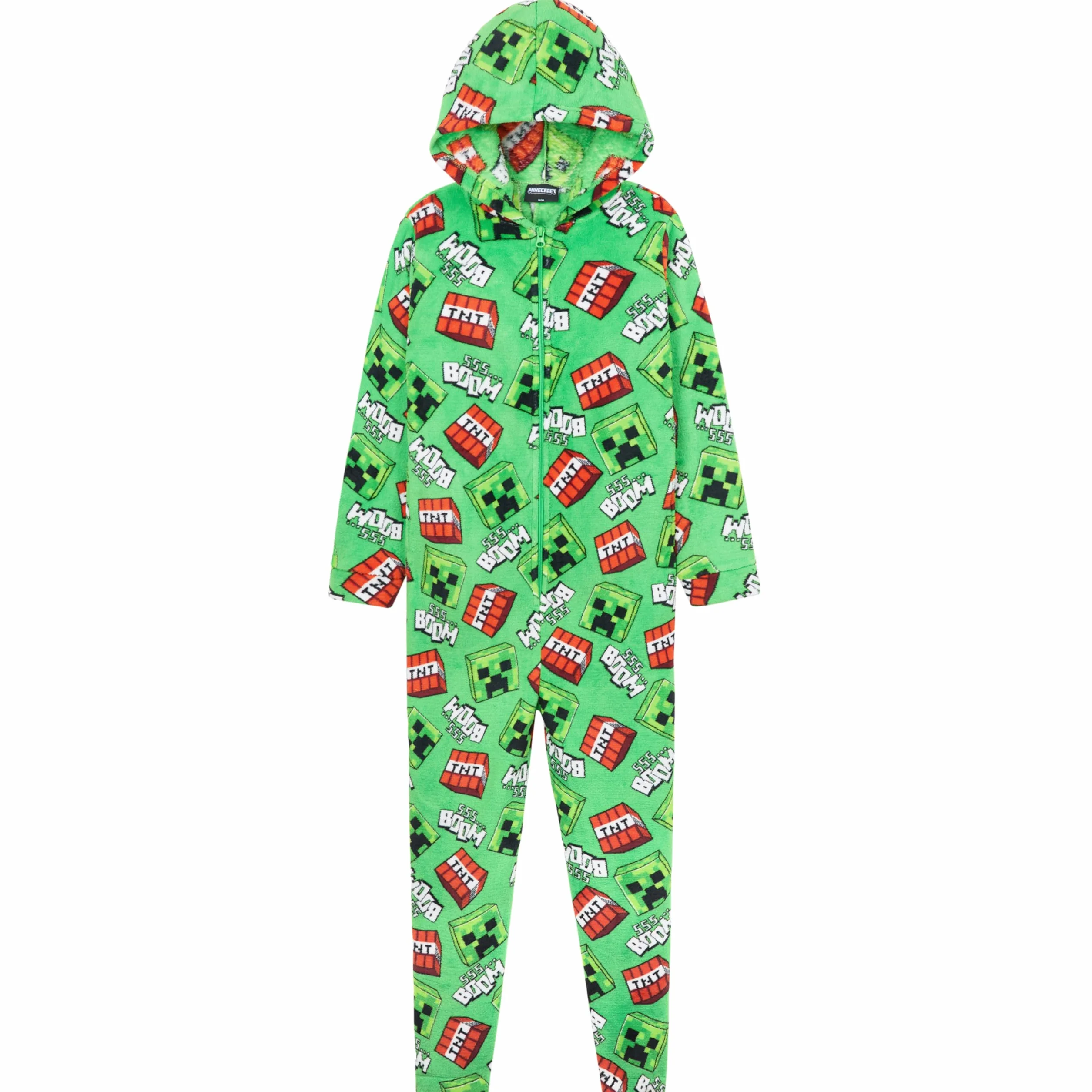Minecraft Pijama Polar Entero con Capucha y Cremallera para Niño