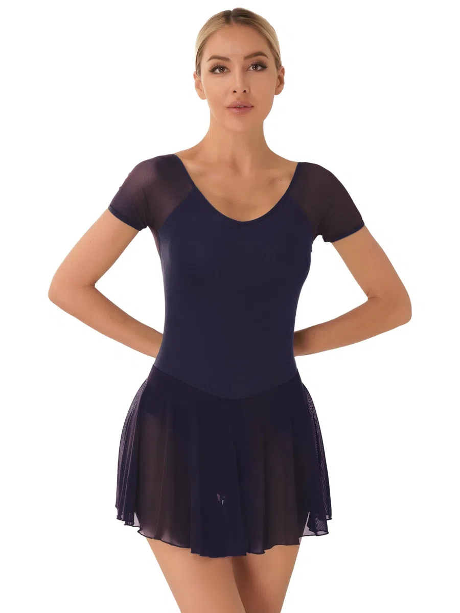 TTAO Vestido de ballet para mujer, manga larga/manga corta, maillot de ballet con falda de gasa, falda envolvente, gimnasia, vestido de danza, ropa de ballet, ropa de entrenamiento