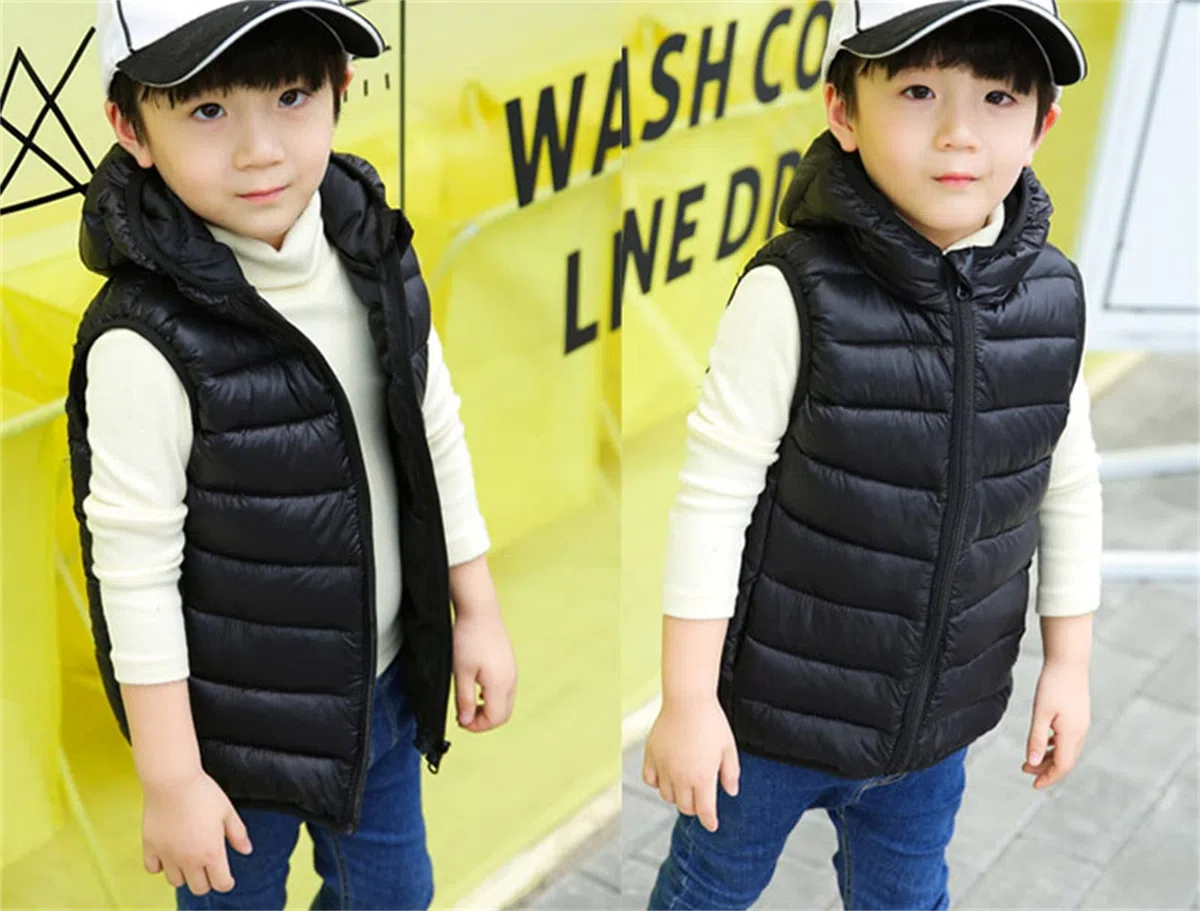 Genérico Chaleco Unisex Sin Mangas Chaqueta Niños Niñas Con Cremallera y Bolsillos Abrigo De Invierno Acolchado Invierno Abrigos Sólidos Chaqueta Con Capucha Chaleco Prendas De Vestir Exteriores