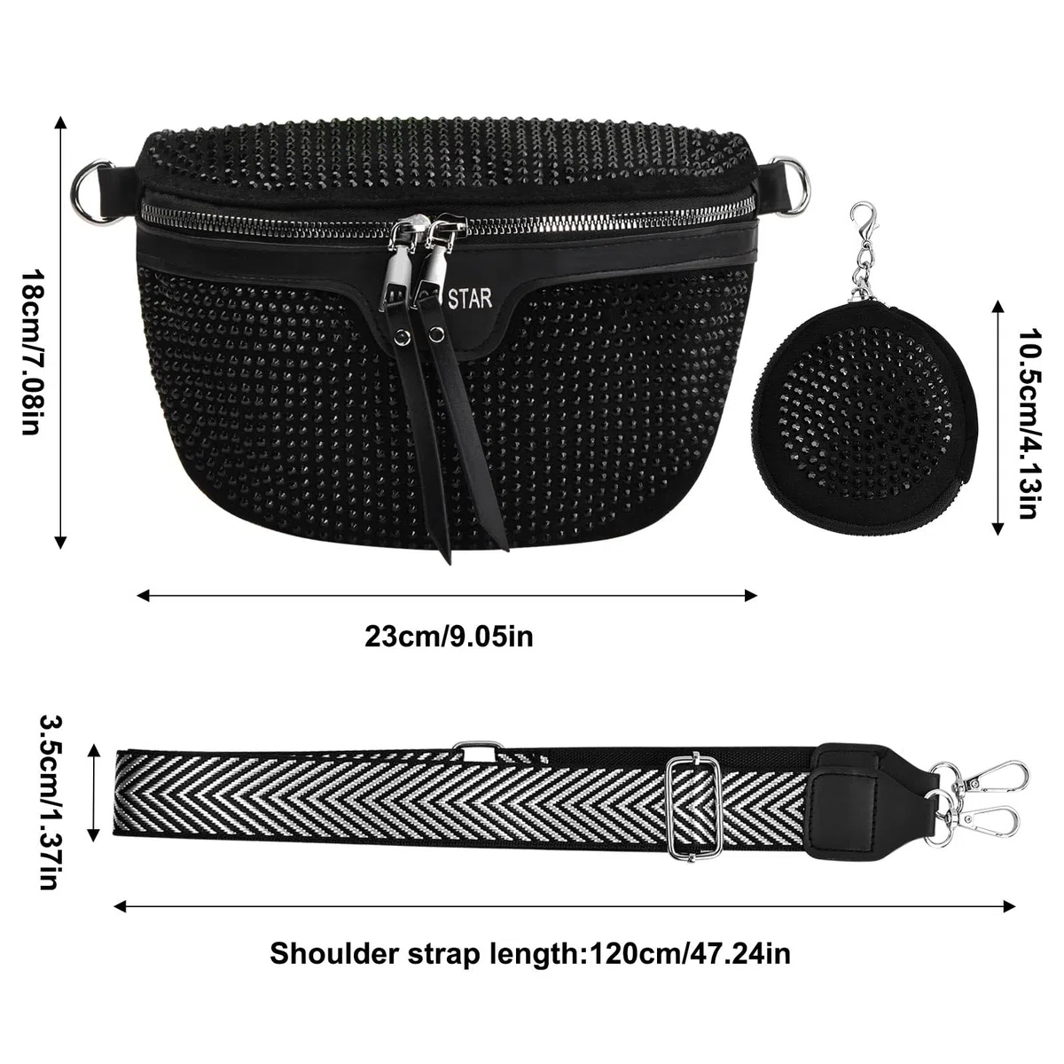 Riñoneras Mujer, Bolso Bandolera Mujer Negro, Riñonera Mujer Piel, Bolsa de Cinturón Moda, Bolso Bandolera Bolso de la Cintura, Bolso Mujer Bandolera para Viaje Trabajo Fiesta
