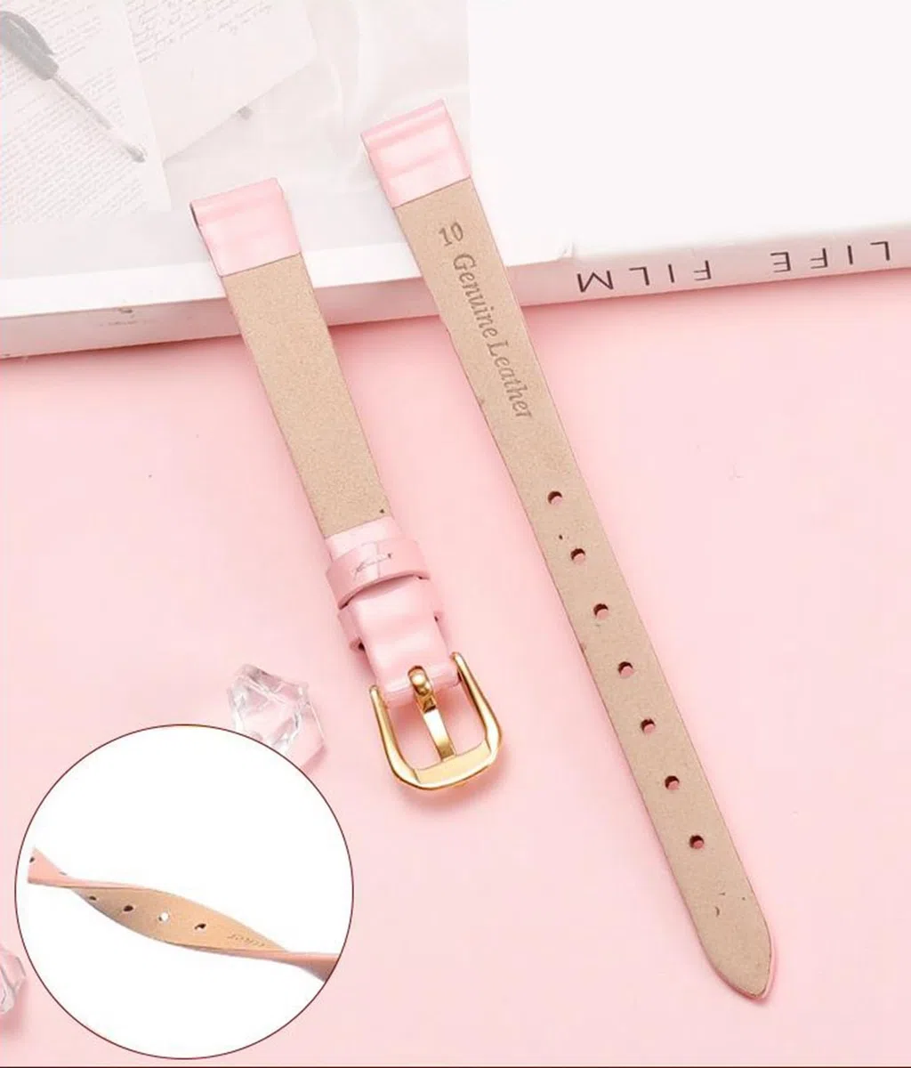 Correa de reloj fina para mujer, piel auténtica, delgada, tamaño pequeño, 6-18mm, con hebilla plateada
