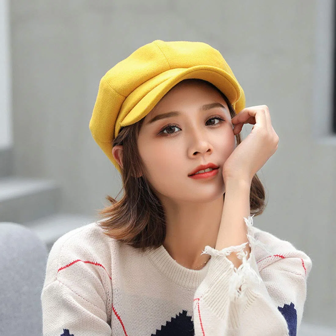 Boinas para Mujer Lana Boina Clásico Color Sólido Casual Gorra de Visera Sombreros Otoño Invierno Navidad de Regalo