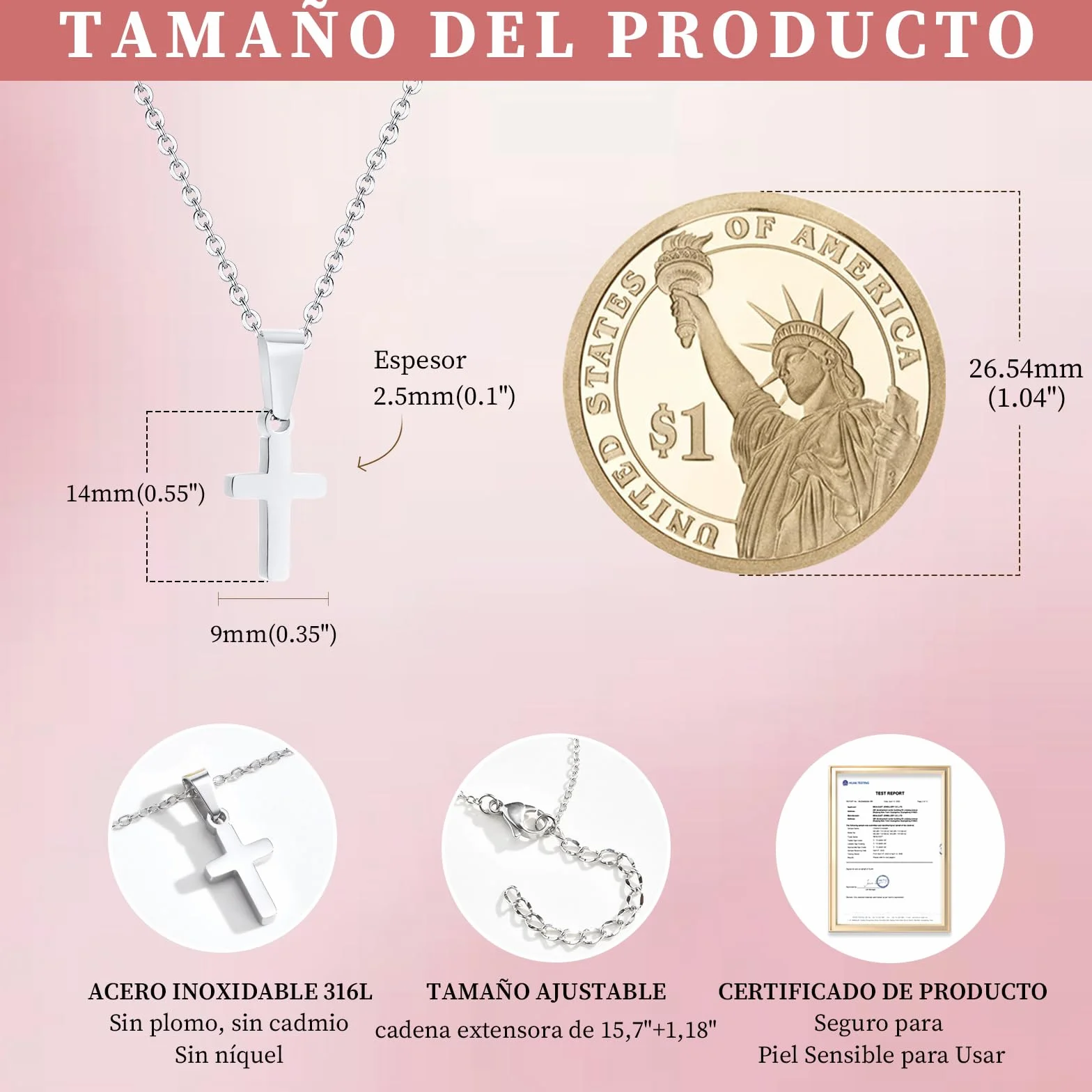 Regalos Comunion Niña Niño - Colgantes Cruz Cadena de Acero Inoxidable 316L en Plateado u Dorado, Collar para Navidad Cumpleaños, Regalo de Bautizo primera comunión y Confirmación para Niños Niñas