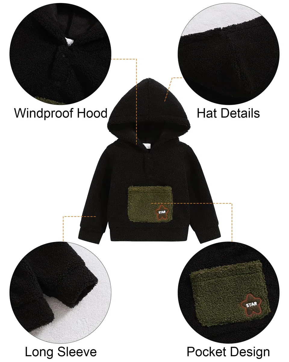 Sudadera con Capucha para Bebé Niño, Chaqueta con Capucha de Otoño Invierno Sudadera con Bolsillos para Niños 1-5 Años